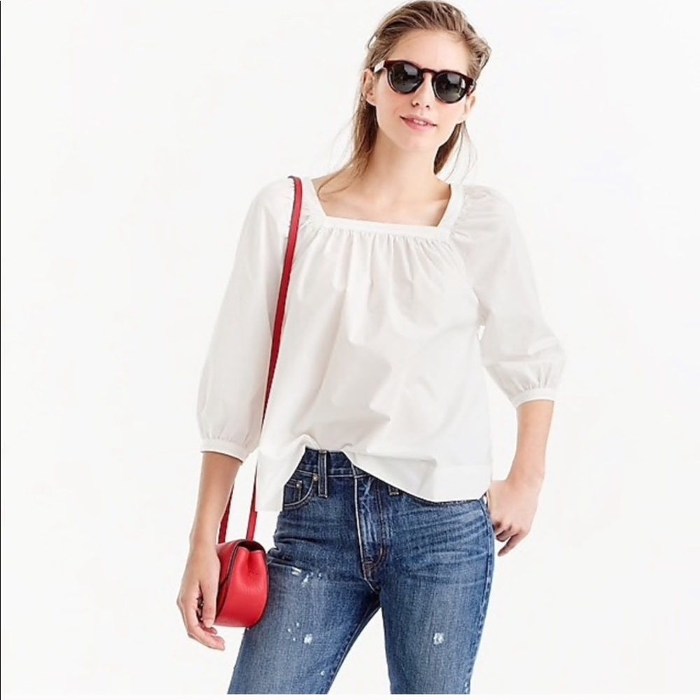 J Crew White Square Neck Blouse